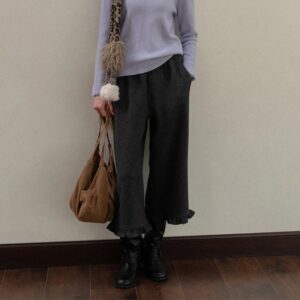 レディース フリルヘム ワイドレッグ クロップドパンツ
