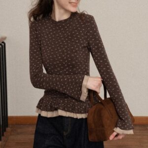 レディースフローラルロングスリーブトップス