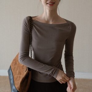 レディース ボートネック ルーシュ 長袖Tシャツ
