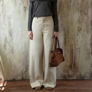 ベルト付きワイドレッグパンツ