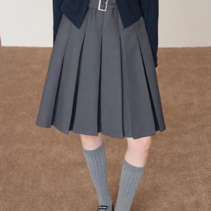 レディースベルト付きプリーツミニスカート
