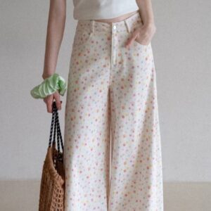 レディース パステルフローラル ワイドレッグパンツ